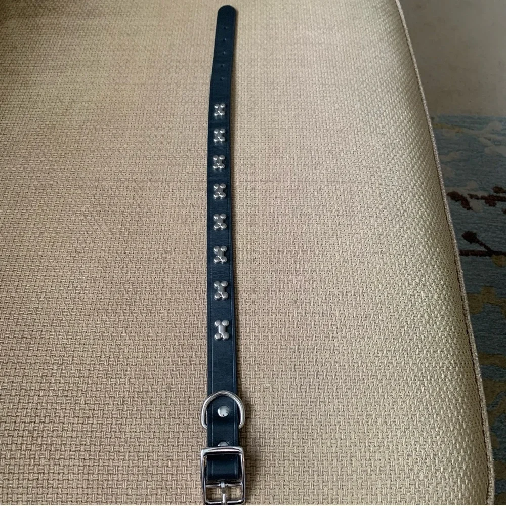 Top Paw Bone Studded Black Leather Dog Collar Sz Large 17-21”
